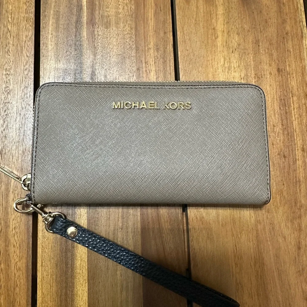 Michael Kors Taupe Leather Wristlet Wallet